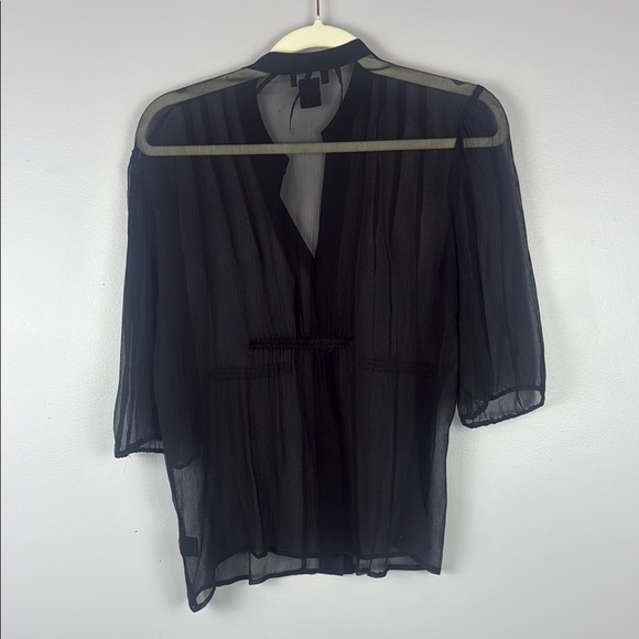 Bob Mackie 100% Silk Classic Black Sheer Blouse with Mandarin Collar Size Large - Picture 8 of 8